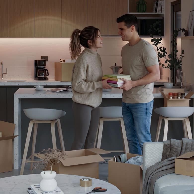 Pareja jóven nuevo hogar