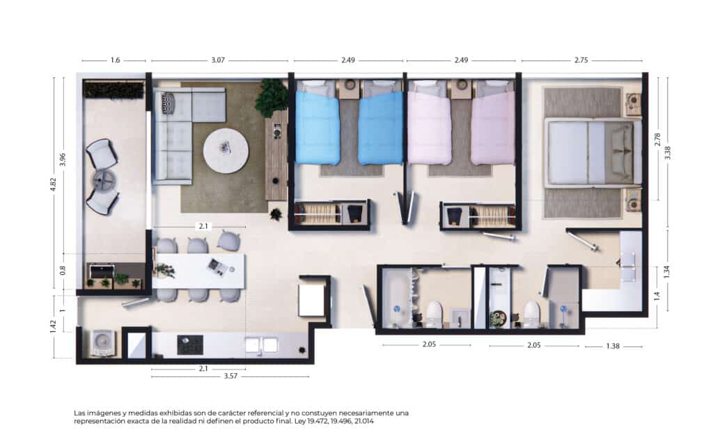 Planta Modelo A1, Condominio Mirador Cisternas