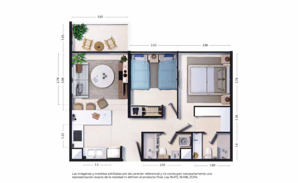 Planta Modelo B, Condominio Mirador Cisternas