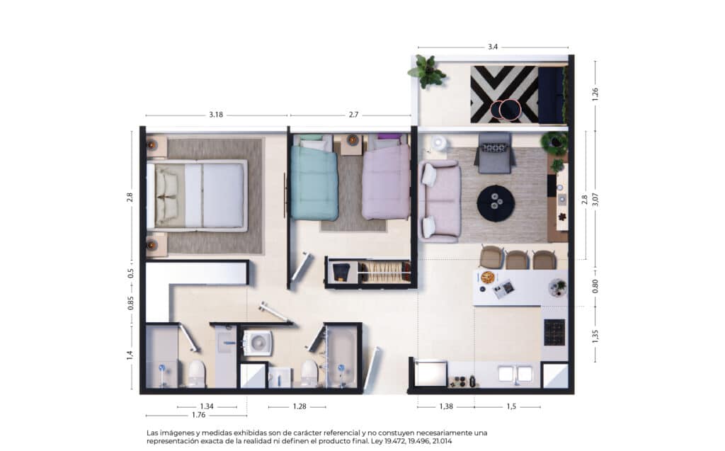 Planta Modelo C, Condominio Mirador Cisternas