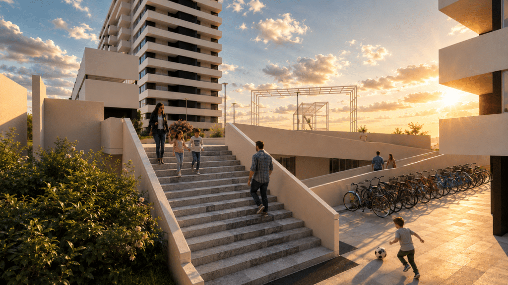 Escaleras diseño moderno interior condominio Mirador Cisternas
